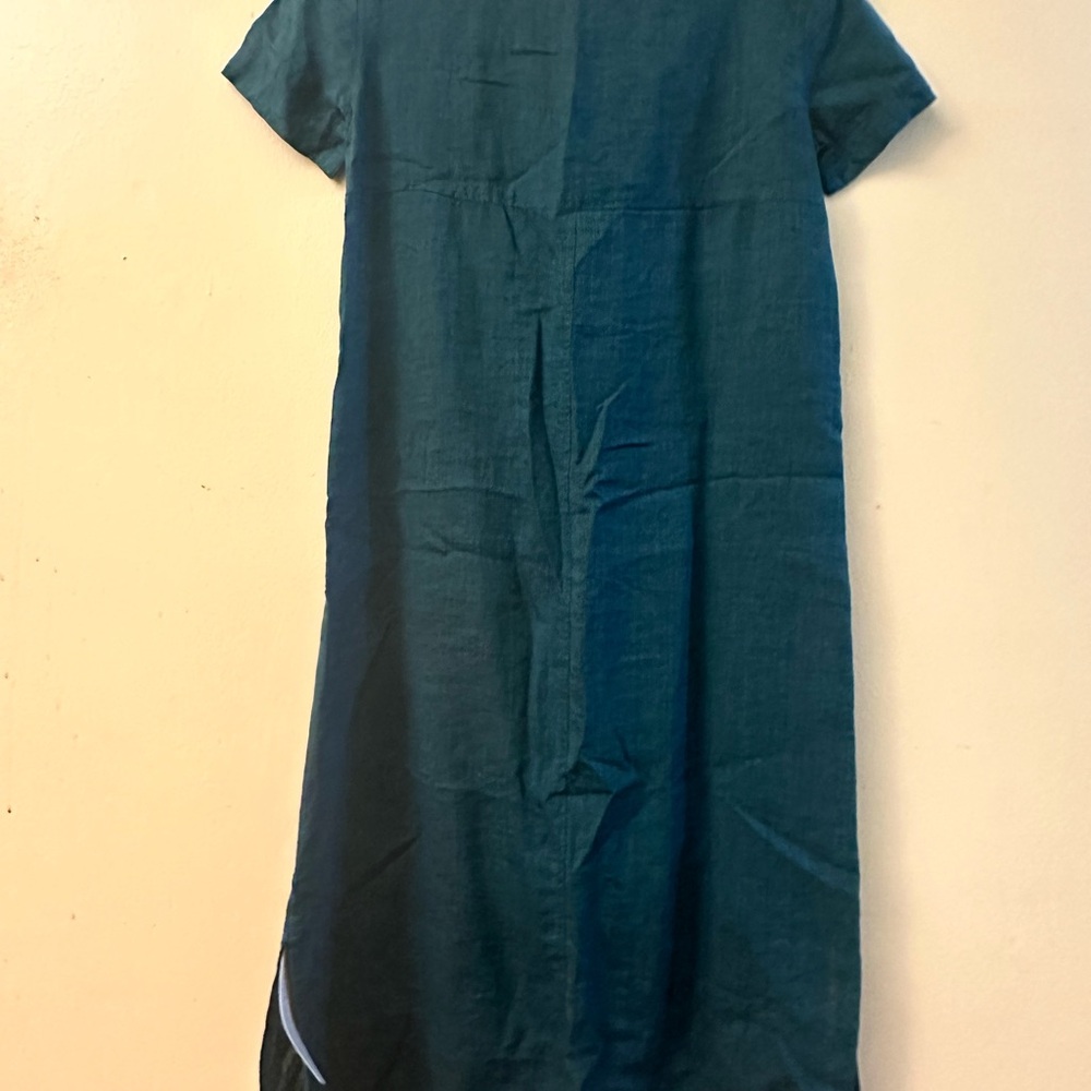 Green A-line Maxi Dress with Crew Neck and Short Sleeves